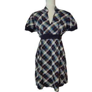 Vintage Y2K 90s Wet Seal Sz XL Blue Green Plaid Puff Sleeve Dress Clueless